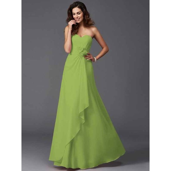 Gorgeous Sweetheart Hand-Made Flower Sleeveless Long Chiffon Bridesmaid Dresses