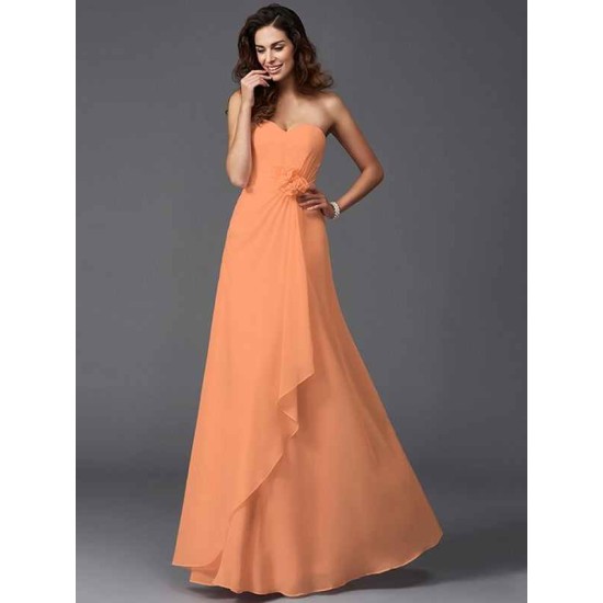 Gorgeous Sweetheart Hand-Made Flower Sleeveless Long Chiffon Bridesmaid Dresses