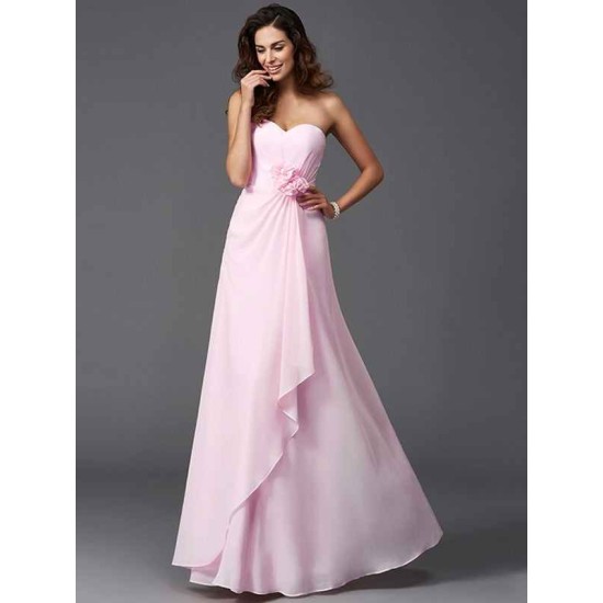 Gorgeous Sweetheart Hand-Made Flower Sleeveless Long Chiffon Bridesmaid Dresses