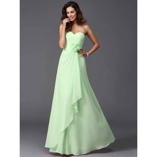 Gorgeous Sweetheart Hand-Made Flower Sleeveless Long Chiffon Bridesmaid Dresses