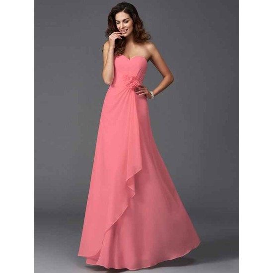 Gorgeous Sweetheart Hand-Made Flower Sleeveless Long Chiffon Bridesmaid Dresses