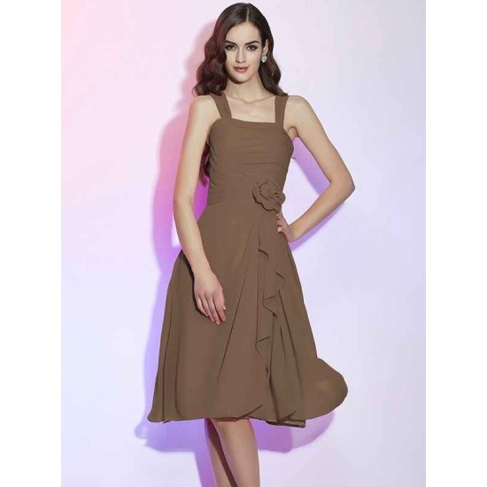 Charming Straps Sleeveless Pleats Applique Short Chiffon Bridesmaid Dresses