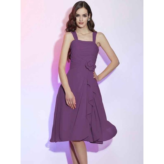 Charming Straps Sleeveless Pleats Applique Short Chiffon Bridesmaid Dresses