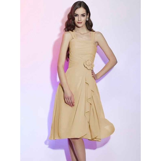 Charming Straps Sleeveless Pleats Applique Short Chiffon Bridesmaid Dresses