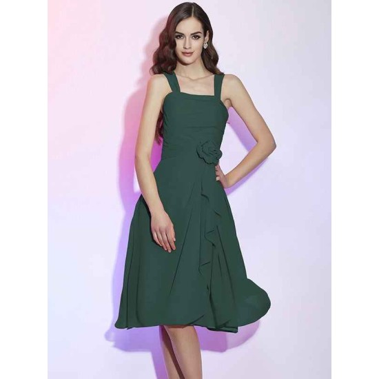 Charming Straps Sleeveless Pleats Applique Short Chiffon Bridesmaid Dresses