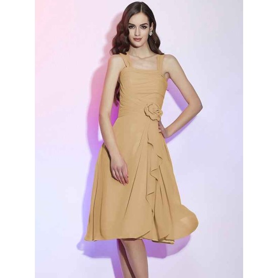 Charming Straps Sleeveless Pleats Applique Short Chiffon Bridesmaid Dresses