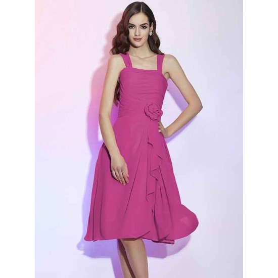 Charming Straps Sleeveless Pleats Applique Short Chiffon Bridesmaid Dresses