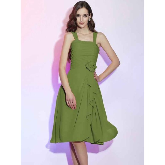 Charming Straps Sleeveless Pleats Applique Short Chiffon Bridesmaid Dresses