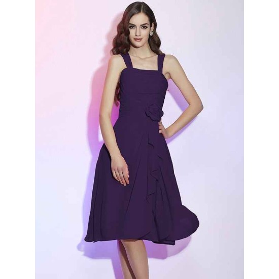 Charming Straps Sleeveless Pleats Applique Short Chiffon Bridesmaid Dresses