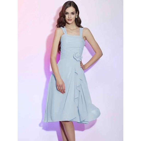Charming Straps Sleeveless Pleats Applique Short Chiffon Bridesmaid Dresses