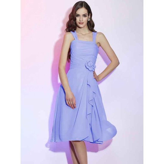 Charming Straps Sleeveless Pleats Applique Short Chiffon Bridesmaid Dresses