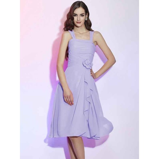 Charming Straps Sleeveless Pleats Applique Short Chiffon Bridesmaid Dresses