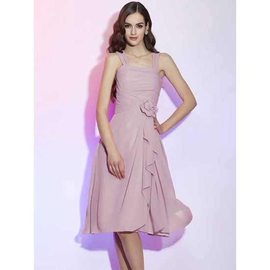 Charming Straps Sleeveless Pleats Applique Short Chiffon Bridesmaid Dresses