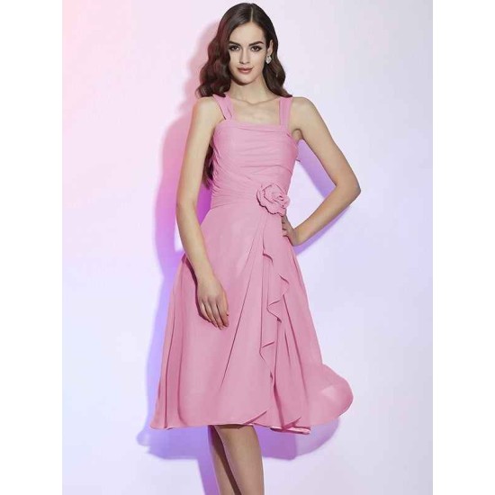 Charming Straps Sleeveless Pleats Applique Short Chiffon Bridesmaid Dresses