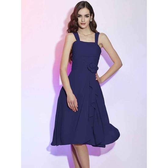 Charming Straps Sleeveless Pleats Applique Short Chiffon Bridesmaid Dresses