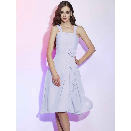 Charming Straps Sleeveless Pleats Applique Short Chiffon Bridesmaid Dresses