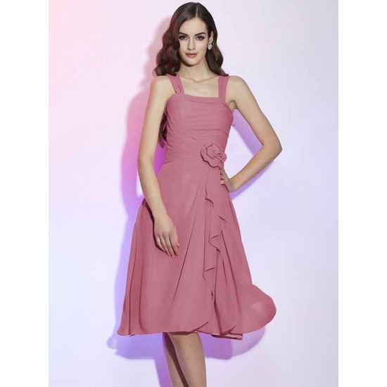 Charming Straps Sleeveless Pleats Applique Short Chiffon Bridesmaid Dresses