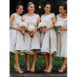 Charming Off-the-Shoulder Sleeveless Chiffon Knee-Length Bridesmaid Dresses