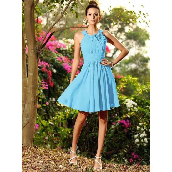 Chic Hand-Made Flower Sleeveless Short Chiffon Bridesmaid Dresses