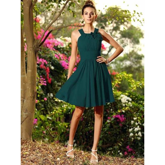 Chic Hand-Made Flower Sleeveless Short Chiffon Bridesmaid Dresses