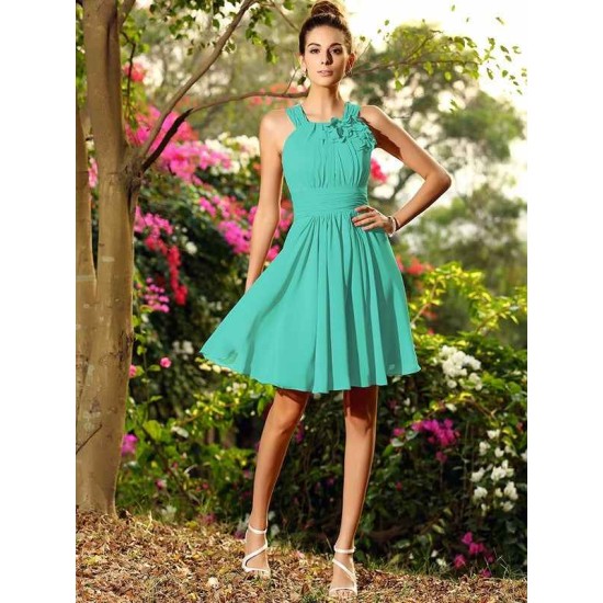 Chic Hand-Made Flower Sleeveless Short Chiffon Bridesmaid Dresses