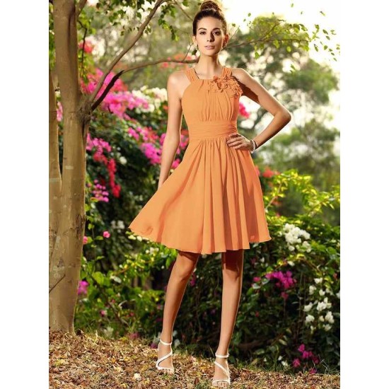 Chic Hand-Made Flower Sleeveless Short Chiffon Bridesmaid Dresses