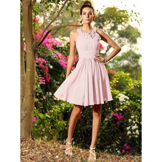 Chic Hand-Made Flower Sleeveless Short Chiffon Bridesmaid Dresses