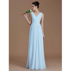 V-Neck Elegant Sleeveless Ruched Chiffon Bridesmaid Dresses
