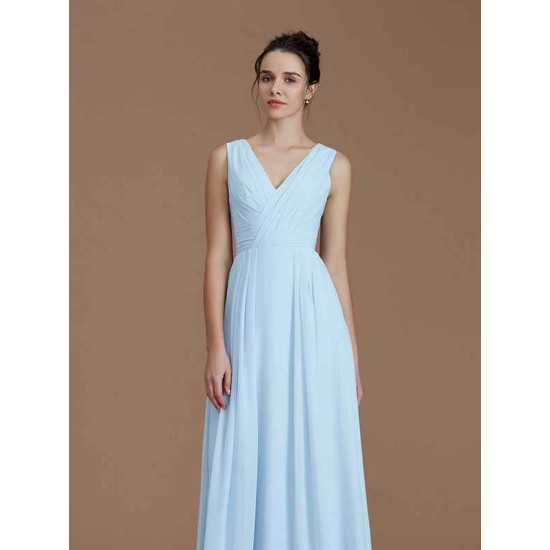 V-Neck Elegant Sleeveless Ruched Chiffon Bridesmaid Dresses