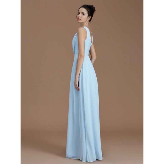 V-Neck Elegant Sleeveless Ruched Chiffon Bridesmaid Dresses