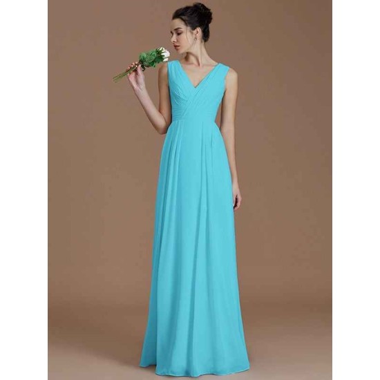 V-Neck Elegant Sleeveless Ruched Chiffon Bridesmaid Dresses