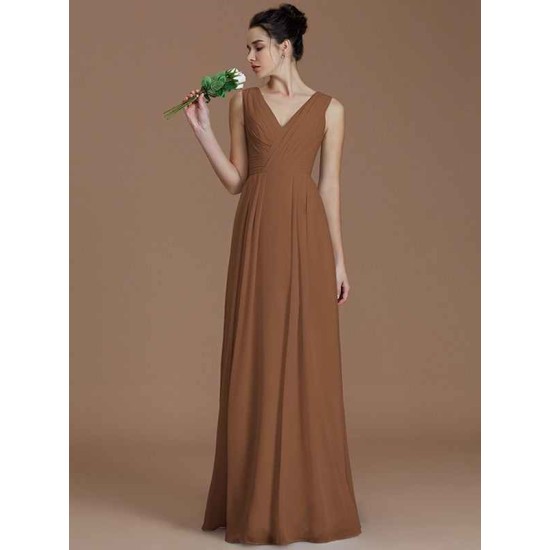 V-Neck Elegant Sleeveless Ruched Chiffon Bridesmaid Dresses