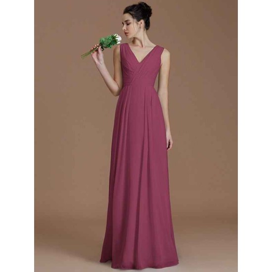 V-Neck Elegant Sleeveless Ruched Chiffon Bridesmaid Dresses