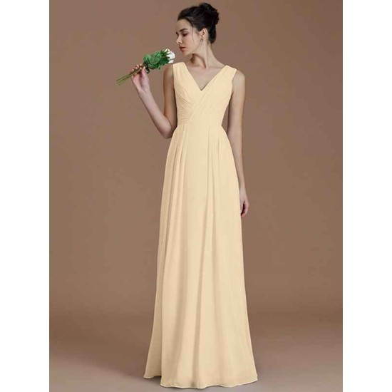 V-Neck Elegant Sleeveless Ruched Chiffon Bridesmaid Dresses