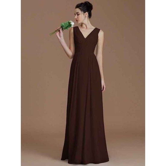 V-Neck Elegant Sleeveless Ruched Chiffon Bridesmaid Dresses