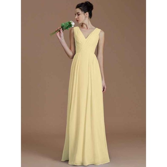 V-Neck Elegant Sleeveless Ruched Chiffon Bridesmaid Dresses