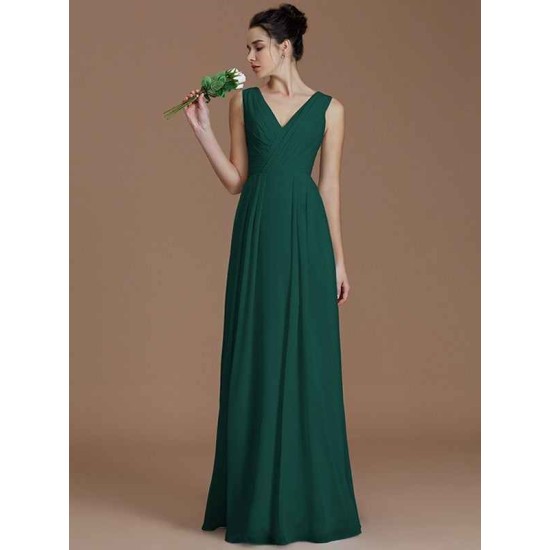 V-Neck Elegant Sleeveless Ruched Chiffon Bridesmaid Dresses