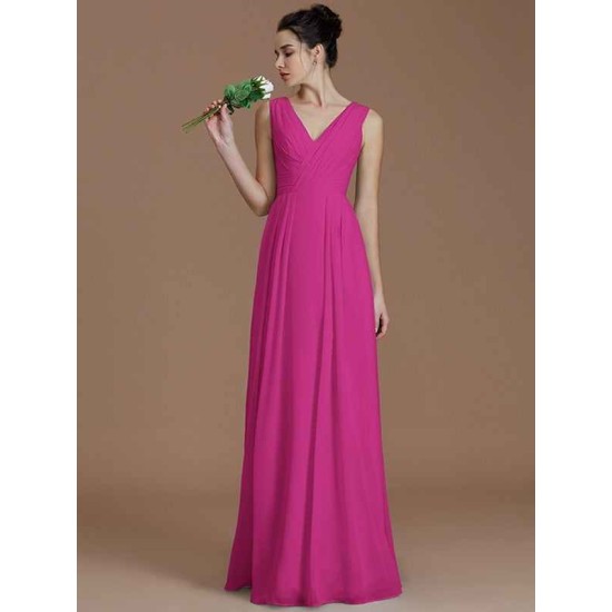 V-Neck Elegant Sleeveless Ruched Chiffon Bridesmaid Dresses
