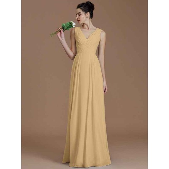V-Neck Elegant Sleeveless Ruched Chiffon Bridesmaid Dresses