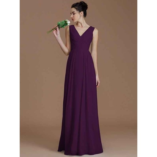 V-Neck Elegant Sleeveless Ruched Chiffon Bridesmaid Dresses