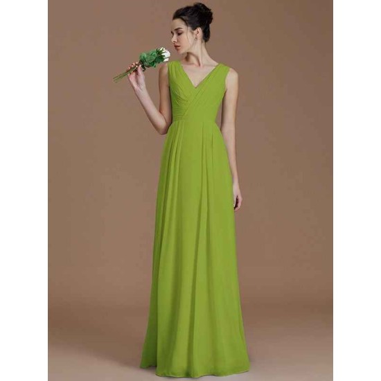 V-Neck Elegant Sleeveless Ruched Chiffon Bridesmaid Dresses