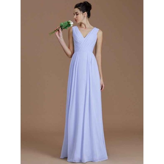 V-Neck Elegant Sleeveless Ruched Chiffon Bridesmaid Dresses