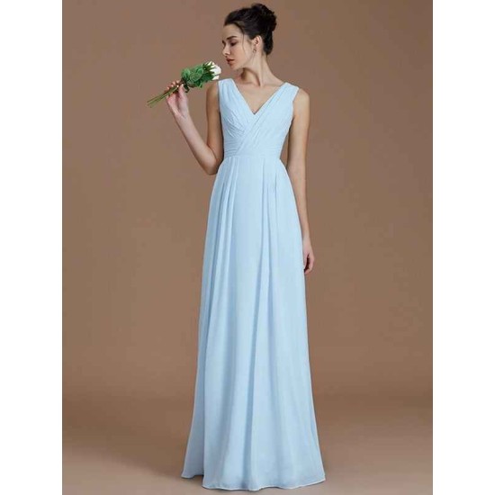 V-Neck Elegant Sleeveless Ruched Chiffon Bridesmaid Dresses