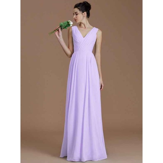 V-Neck Elegant Sleeveless Ruched Chiffon Bridesmaid Dresses
