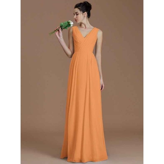 V-Neck Elegant Sleeveless Ruched Chiffon Bridesmaid Dresses