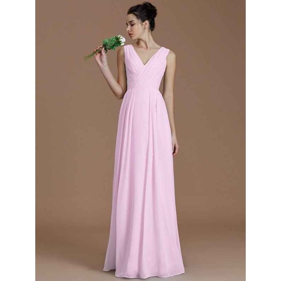 V-Neck Elegant Sleeveless Ruched Chiffon Bridesmaid Dresses