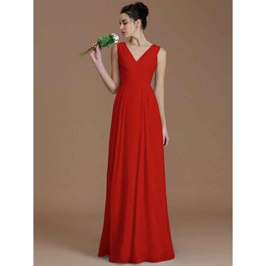 V-Neck Elegant Sleeveless Ruched Chiffon Bridesmaid Dresses