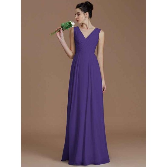 V-Neck Elegant Sleeveless Ruched Chiffon Bridesmaid Dresses