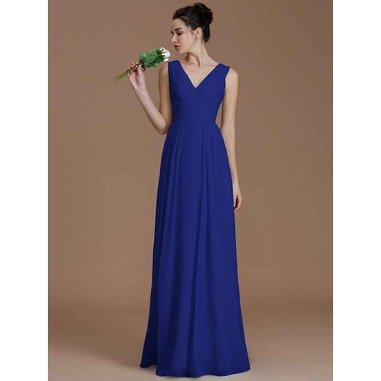 V-Neck Elegant Sleeveless Ruched Chiffon Bridesmaid Dresses