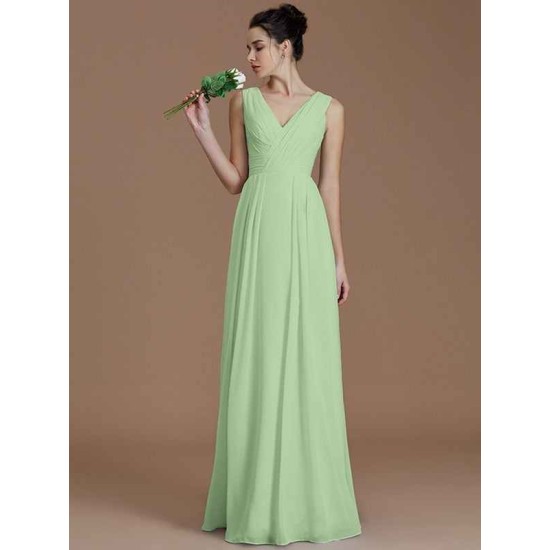 V-Neck Elegant Sleeveless Ruched Chiffon Bridesmaid Dresses
